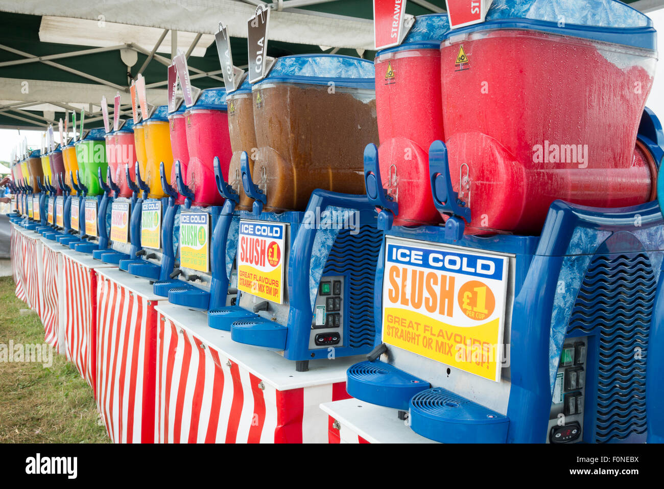Slush drinks at a fair in the UK. Colourful iced frozen drinks Stock Photo Alamy