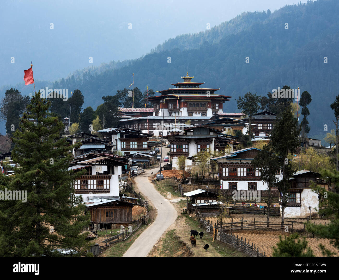View of Gangtey monastery Bhutan Stock Photo Alamy