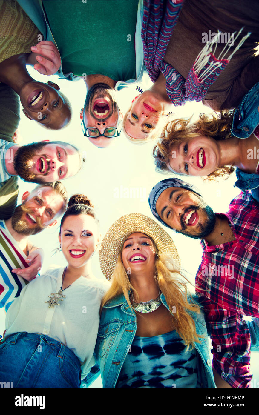 Friends Huddle Join Holiday Party Group Concept Stock Photo