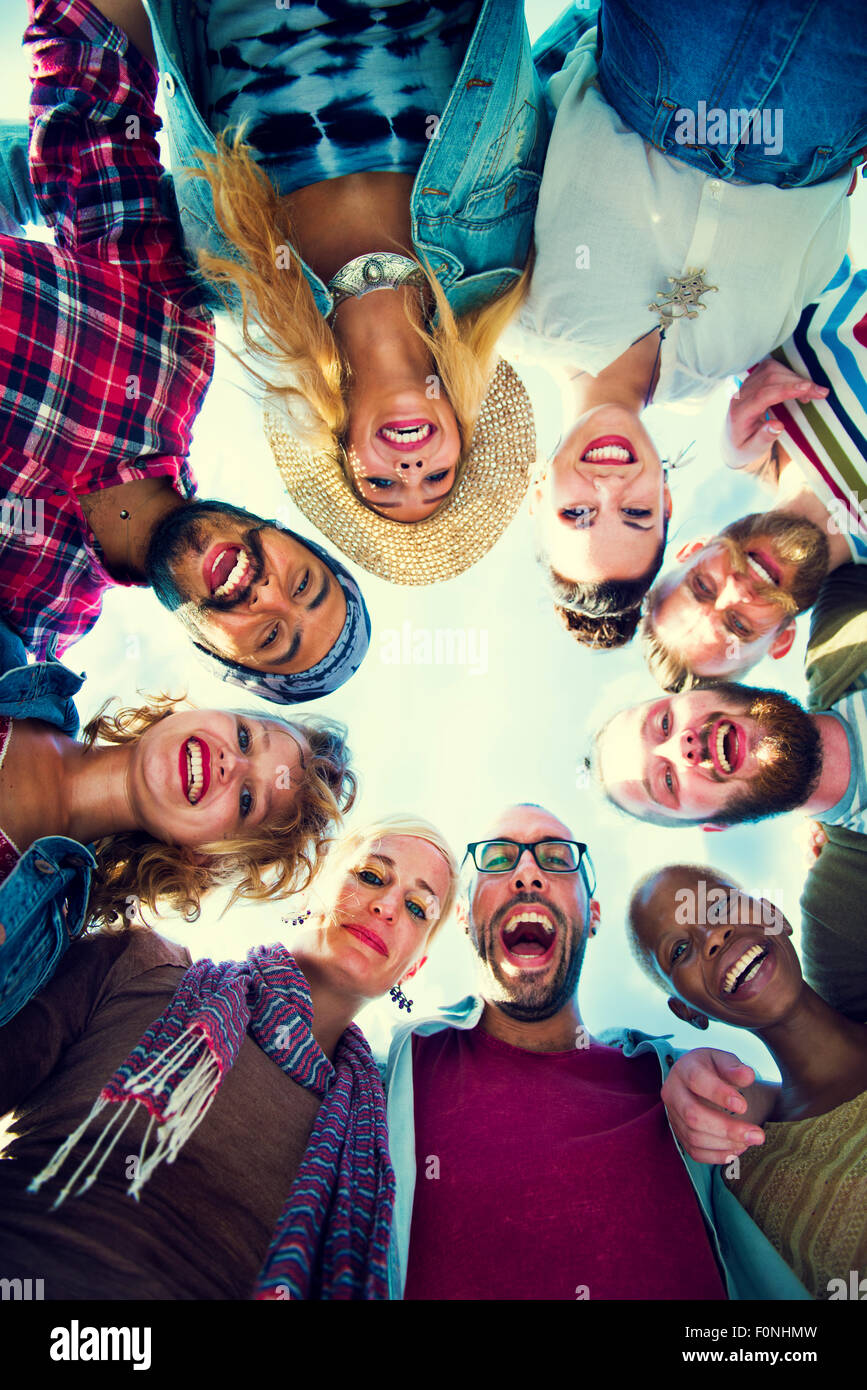 Friends Huddle Join Holiday Party Group Concept Stock Photo