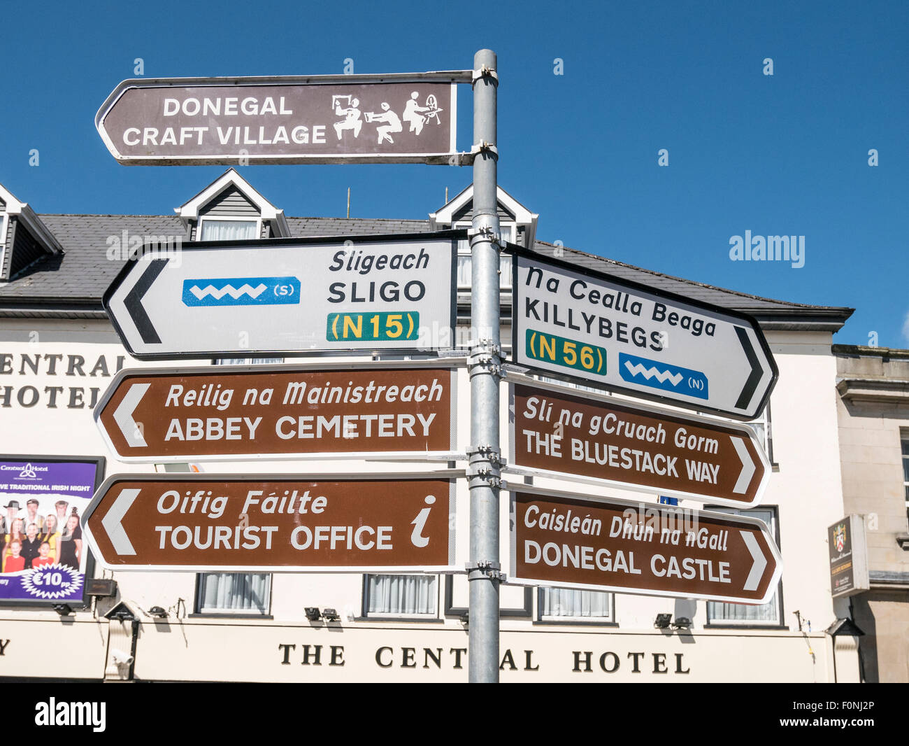 Road Signs in Gaelic and English Donegal Ireland Stock Photo
