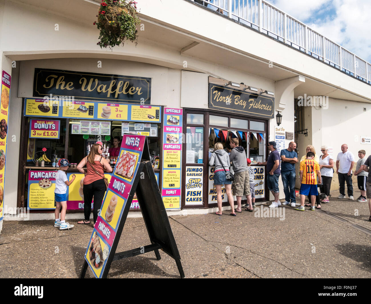 Waffles and Fish and Chips at Bridlington Yorkshire UK Stock Photo