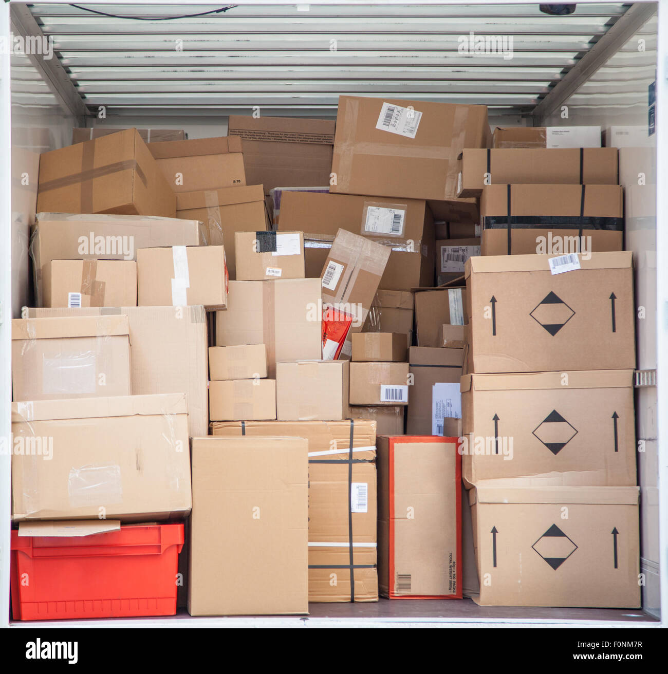 Many packages in transporter Stock Photo