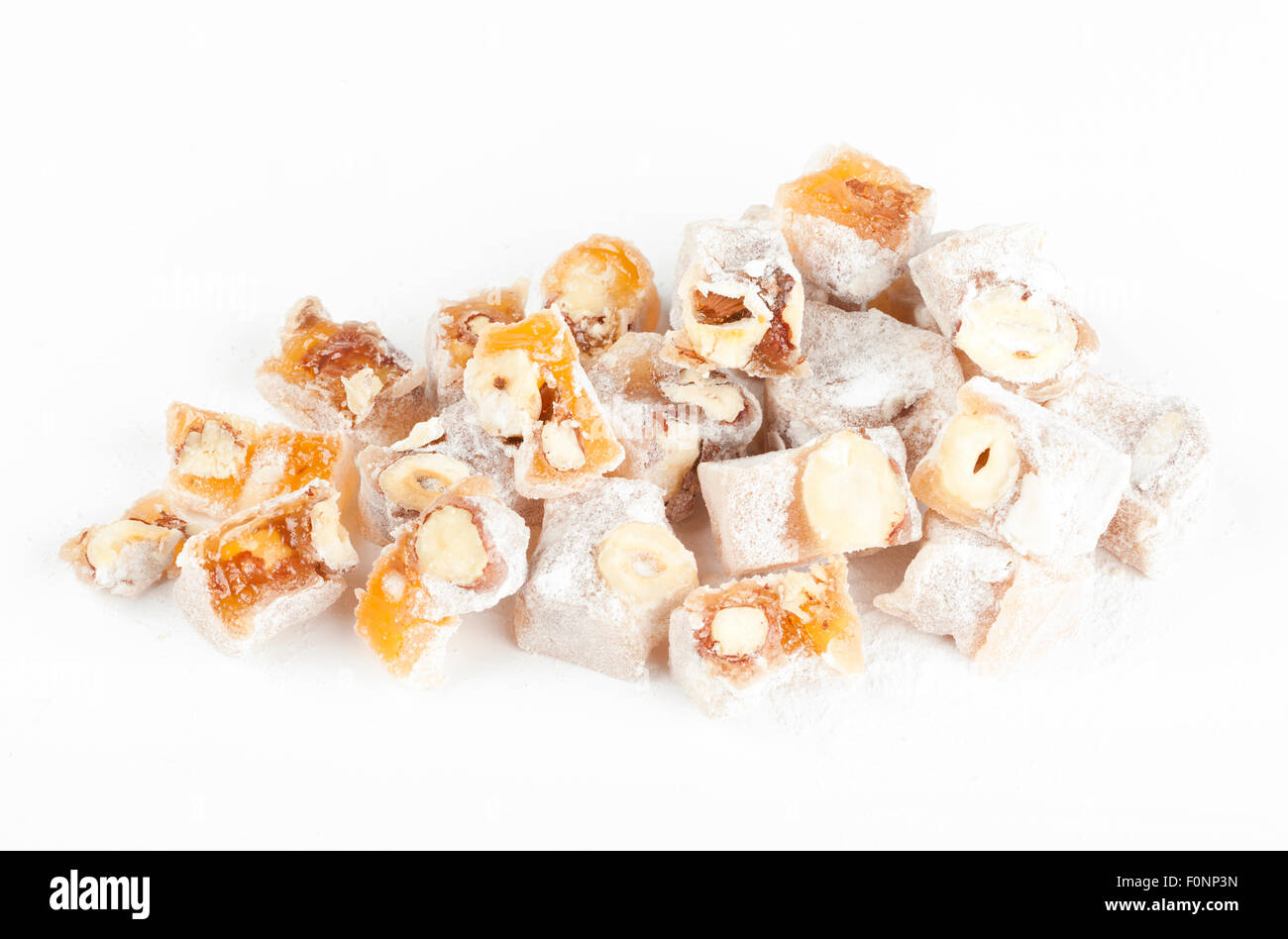 Turkish delight with nuts isolated on white Stock Photo
