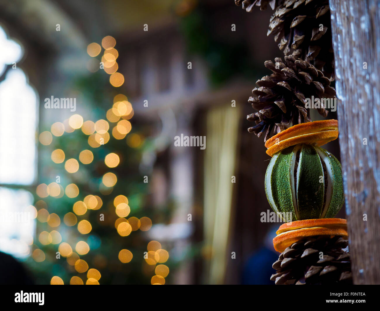 Medieval Christmas decorations during Tudor event at Haddon Hall
