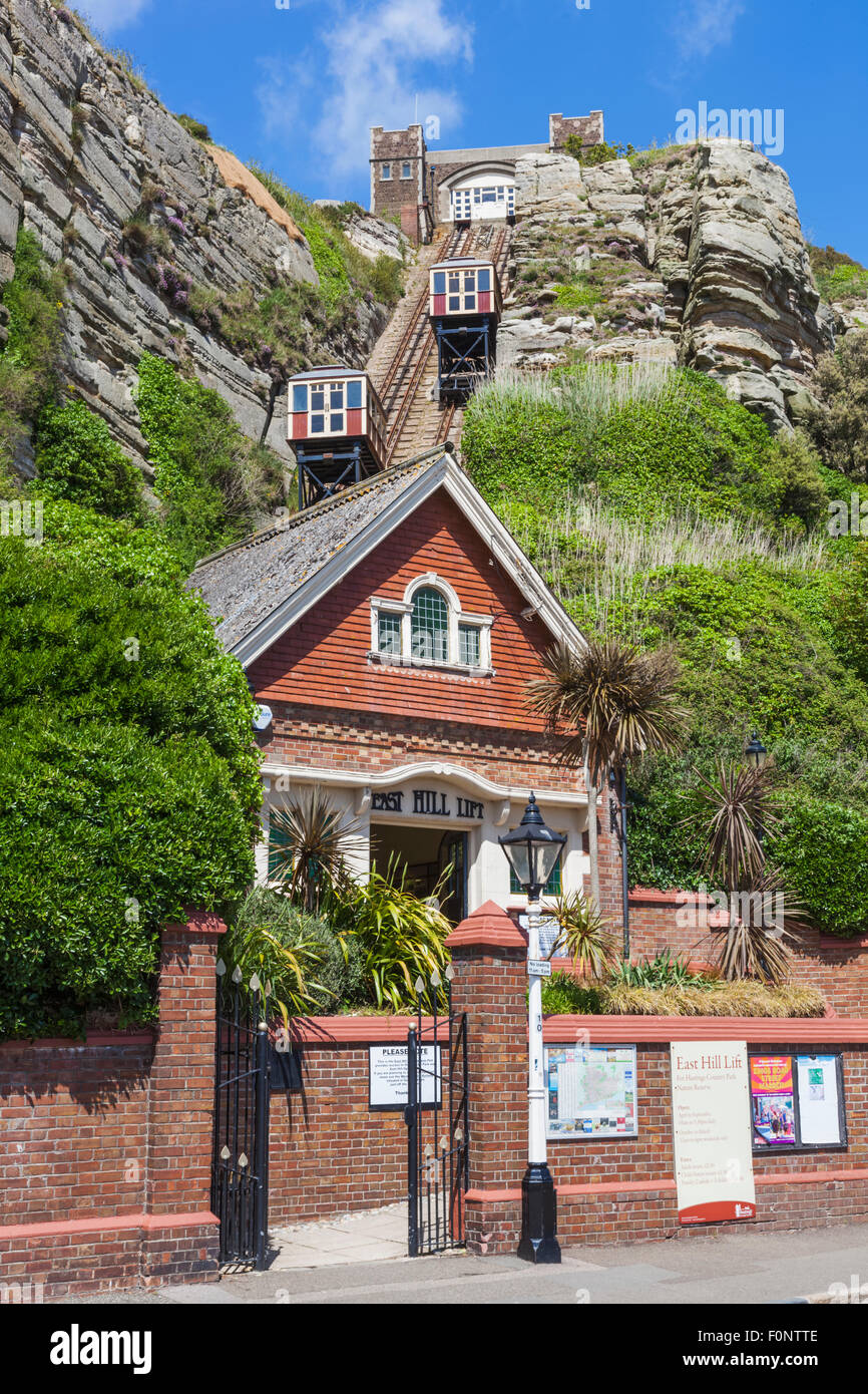 England, East Sussex, Hastings, The Old Town, East Hill Lift aka East Cliff Railway Stock Photo