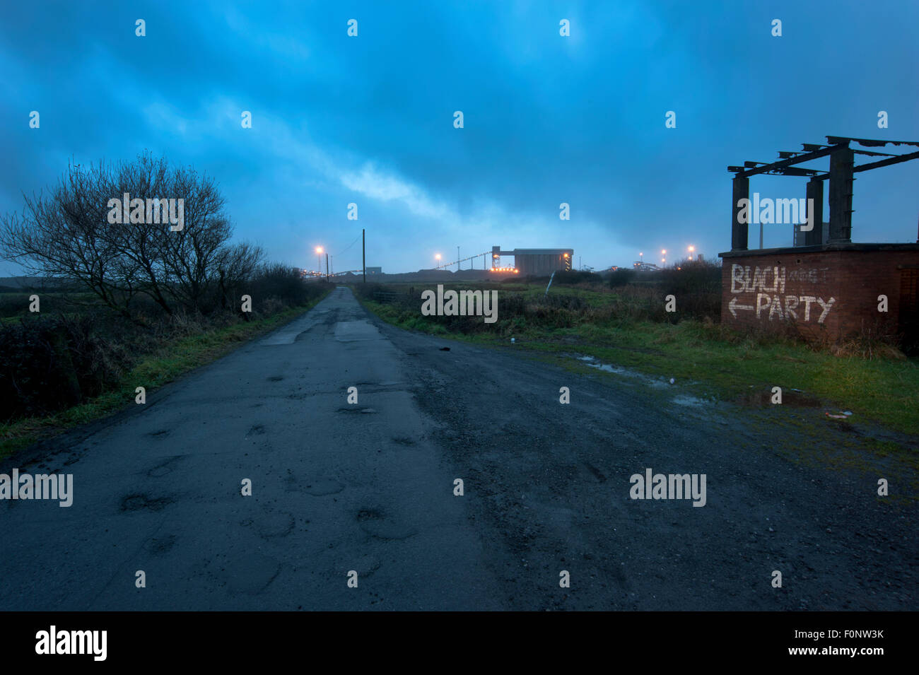 Road to Port Talbot steel works and Margam beach, south Wales, UK Stock