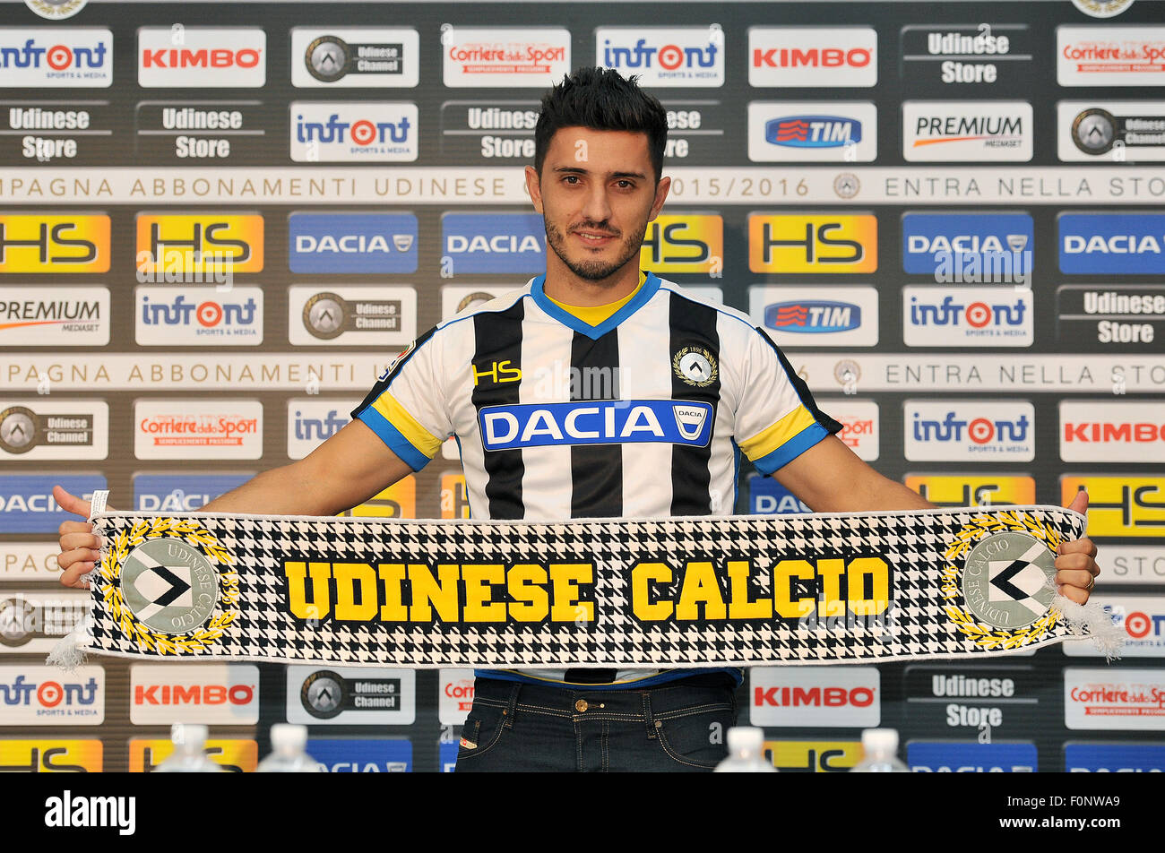 Udine, Italy. 19th August, 2015. press conference of presenting the new Udinese's midfielder Marco Antonio de Mattos Filho Marquinho. Acquired from AS Roma the midfielder signed with Udinese Calcio a four-year contract. Udine 19th August 2015.  Credit:  Simone Ferraro/Alamy Live News Stock Photo