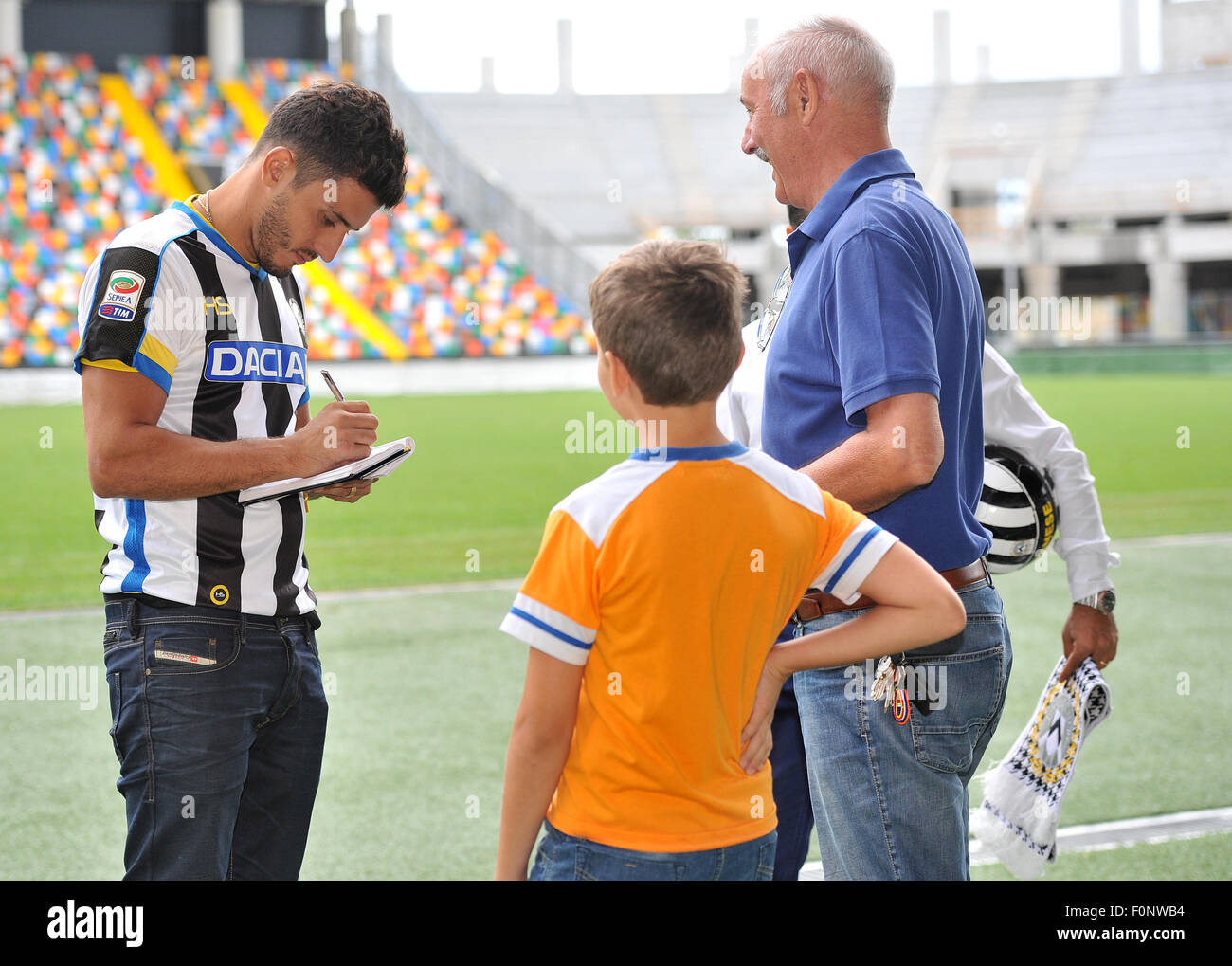 Udine, Italy. 19th August, 2015. press conference of presenting the new Udinese's midfielder Marco Antonio de Mattos Filho Marquinho. Acquired from AS Roma the midfielder signed with Udinese Calcio a four-year contract. Udine 19th August 2015.  Credit:  Simone Ferraro/Alamy Live News Stock Photo