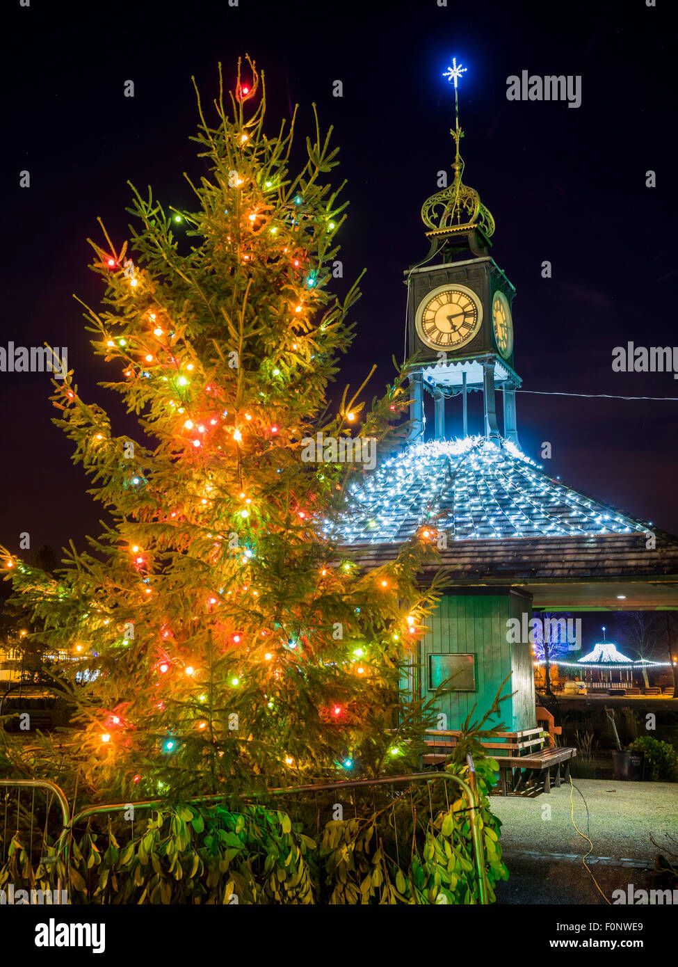 Matlock Hall Leys Garden in Derbyshire with Christmas illuminations