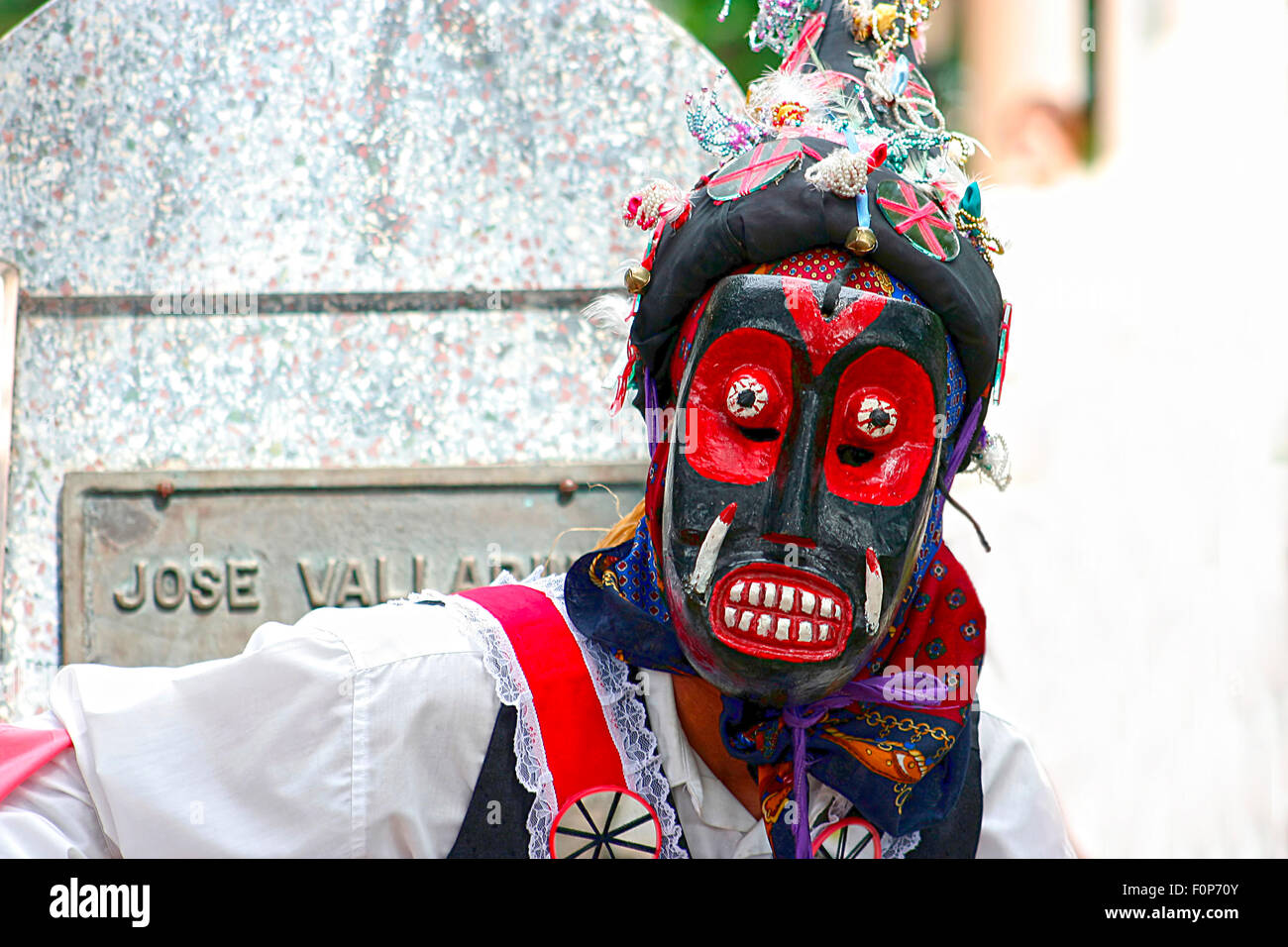 Masked folklore dancer at La Villa de Los Santos, Panama Stock Photo