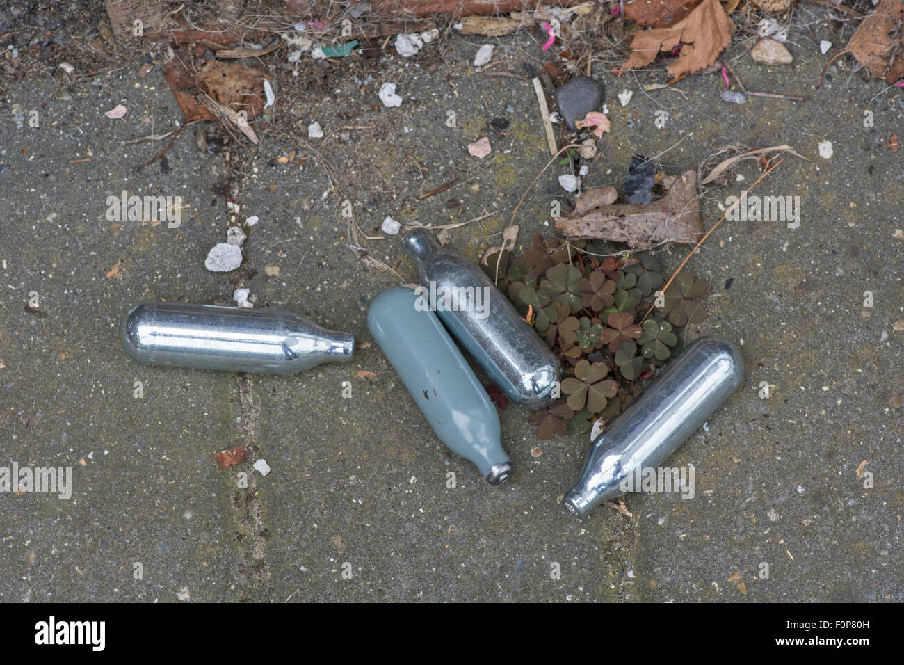 Small cylinders of Nitrous Oxide (Laughing Gas) used by some people as