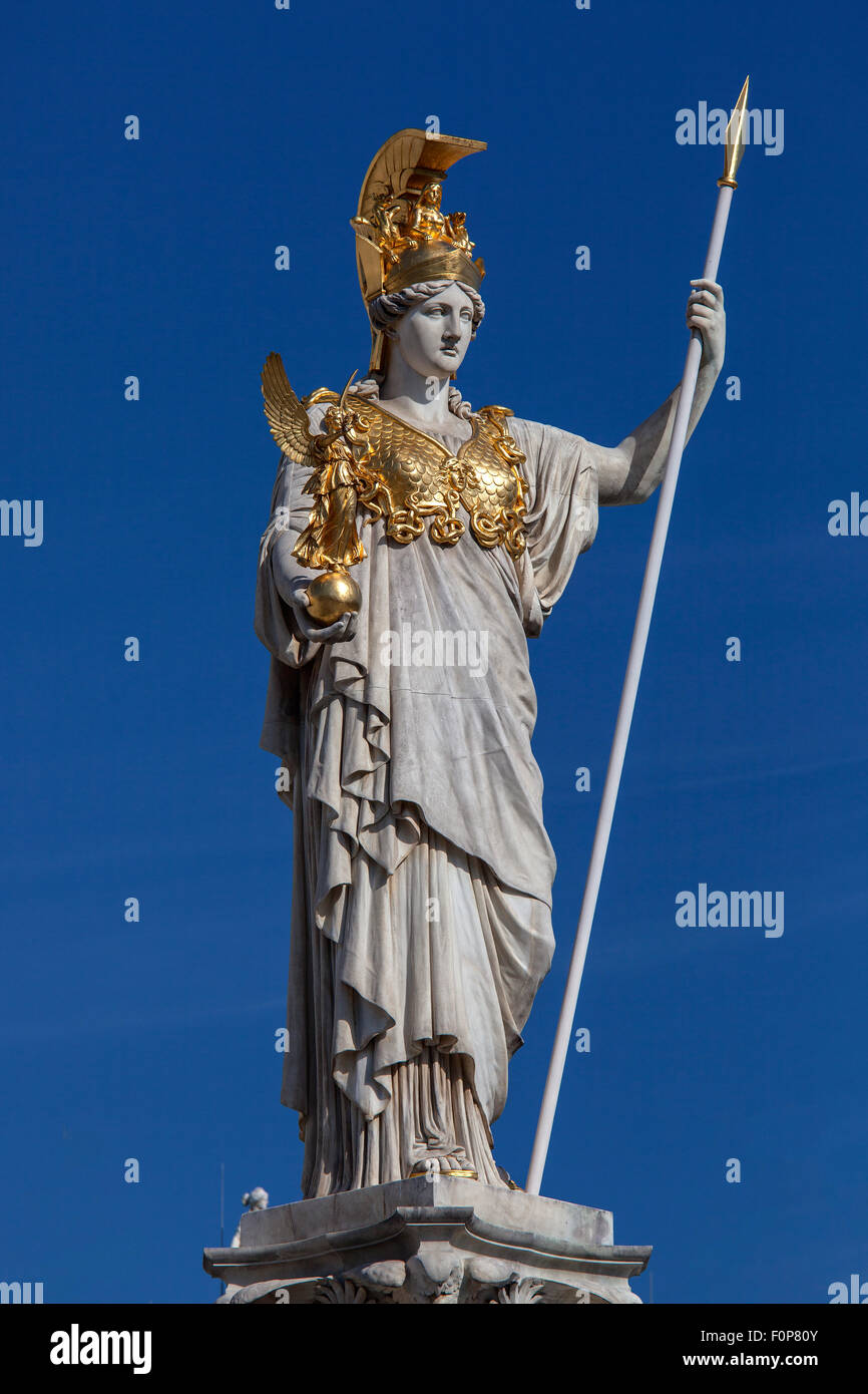 Pallas Athena statue in front of Vienna's Parliament, Vienna, Austria Stock Photo