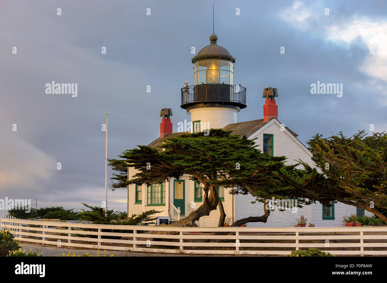 Lighthouse on the Monterey, Pacific coast., California Stock Photo