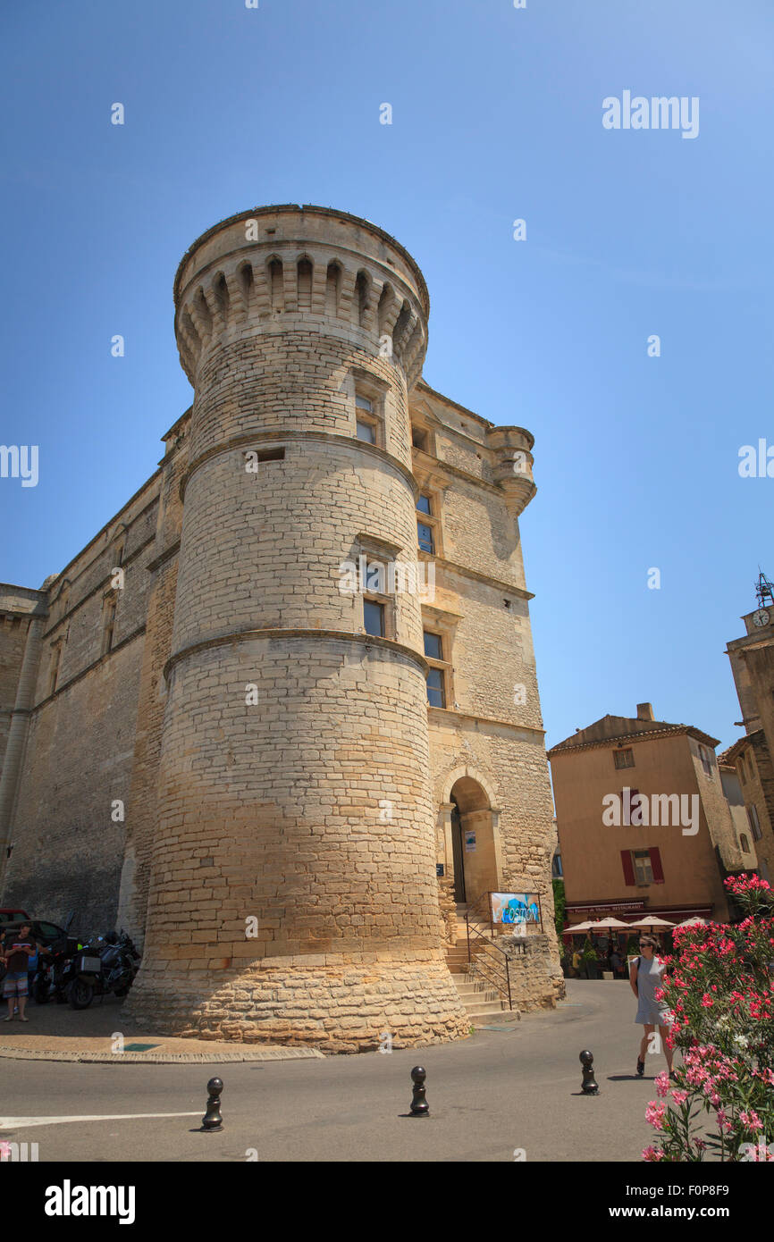 Exterior of the Chateau de Gourdes in the town centre Stock Photo