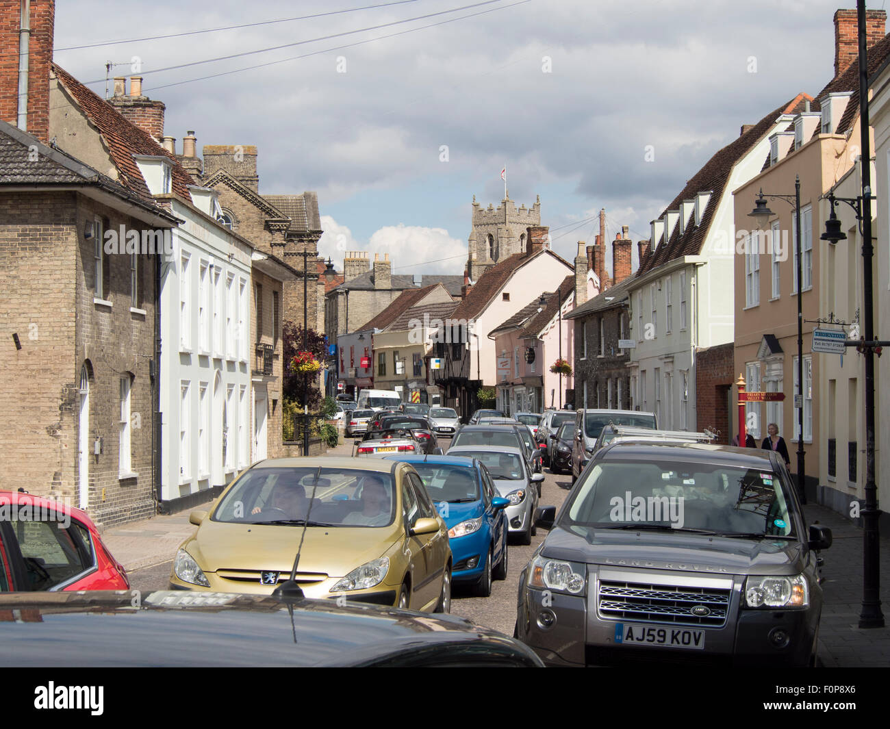Urban crawl: traffic congestion on the streets of a market town in England Stock Photo