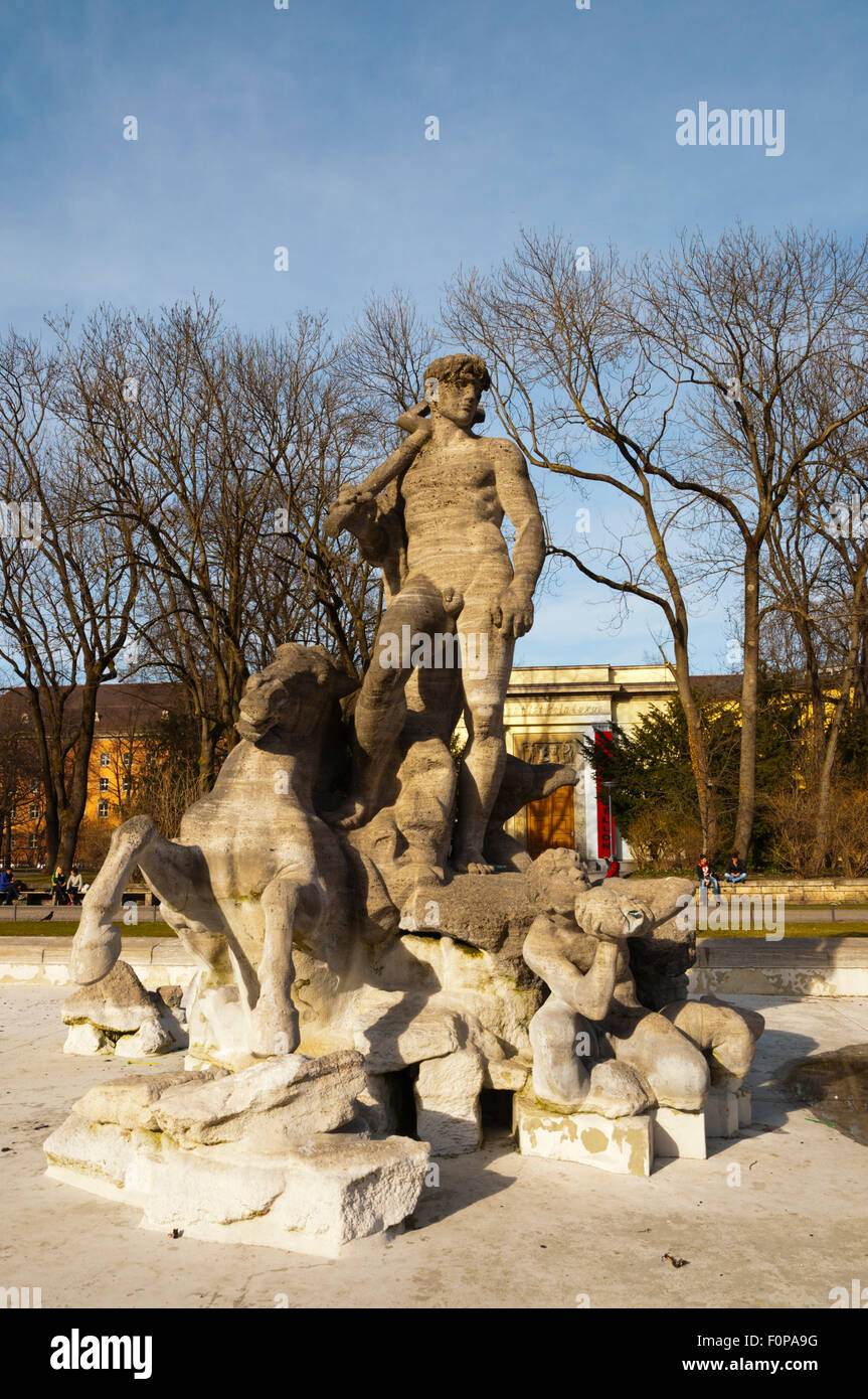 Fountain without water, Alter Botanischer Garten, park, Maxvorstadt, Munich, Bavaria, Germany Stock Photo