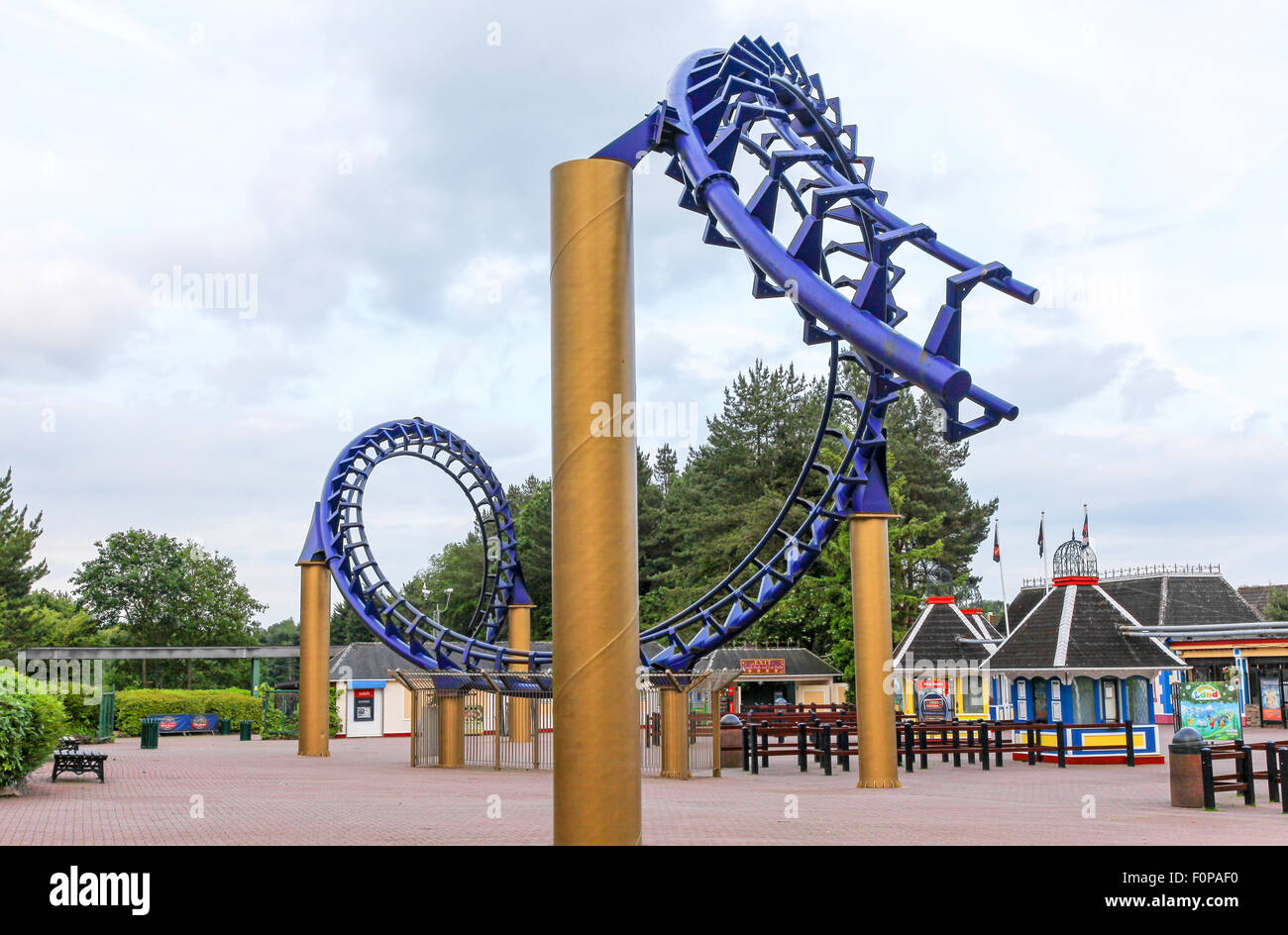 A section of the Corkscrew ride at the entrance to Alton Towers Estate Theme Park Gardens