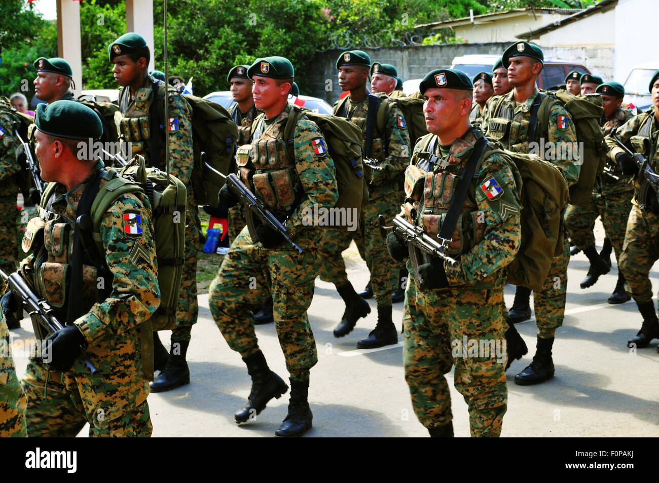 LOS SANTOS, PANAMA- NOVEMBER 10: La Villa de Los Santos, Panama.  Border Patrol soldiers marched  during independence from Spain Stock Photo