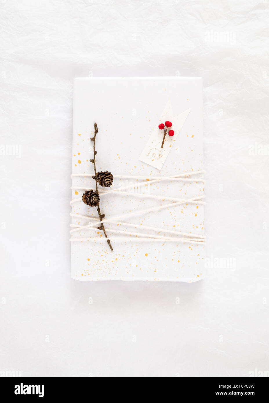 simple gift wrapping made with white tissue paper decorated with