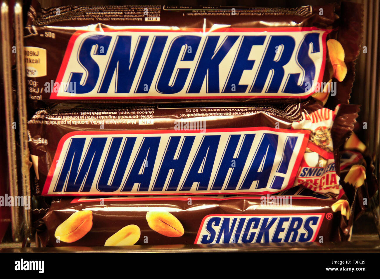 Snickers candy bars and Special Edition Muahaha! Stock Photo