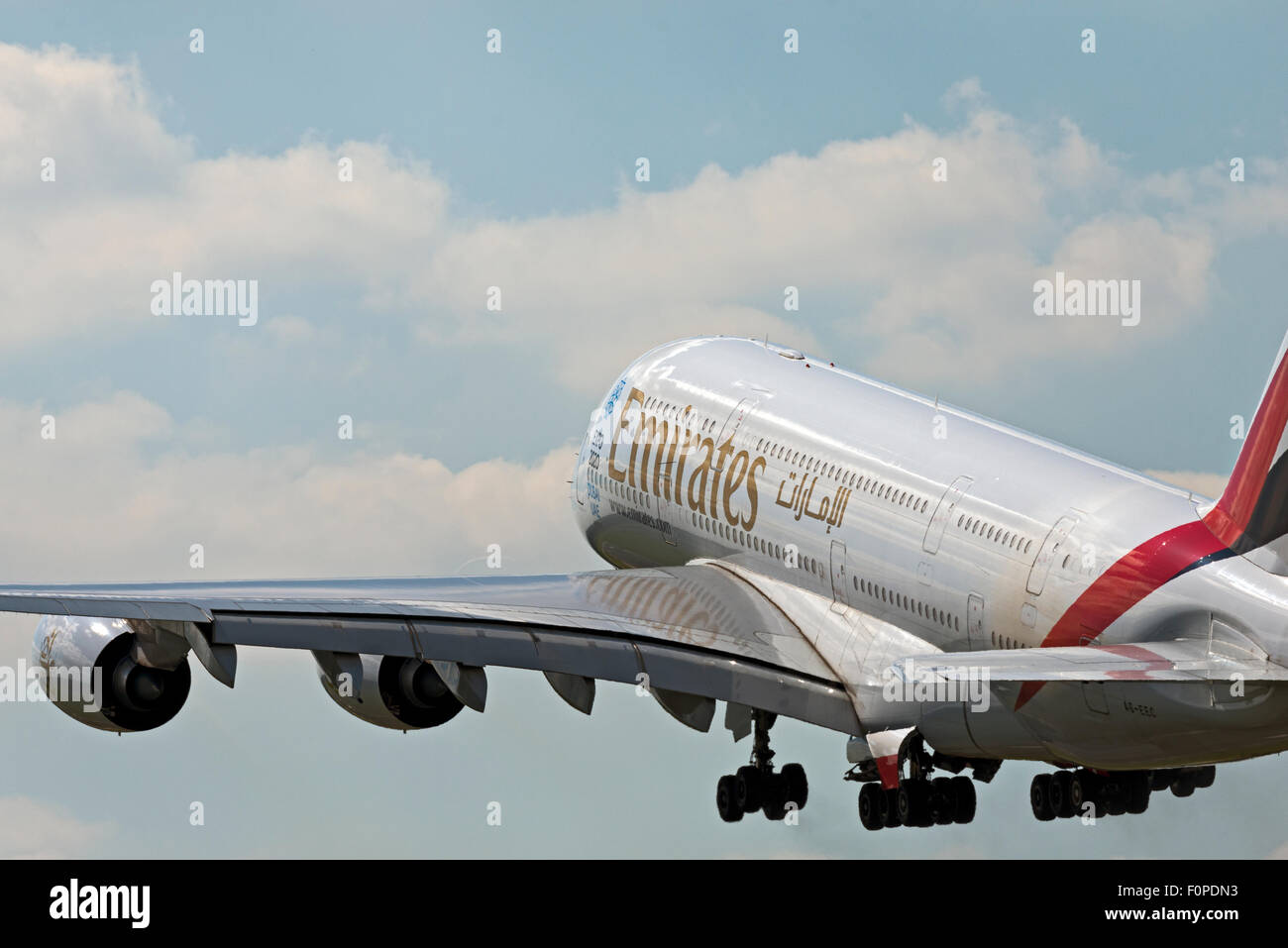 A6-EEC Emirates Airbus A380-800 Expo 2020 Dubi UAE Manchester Airport england uk departure rotation Stock Photo