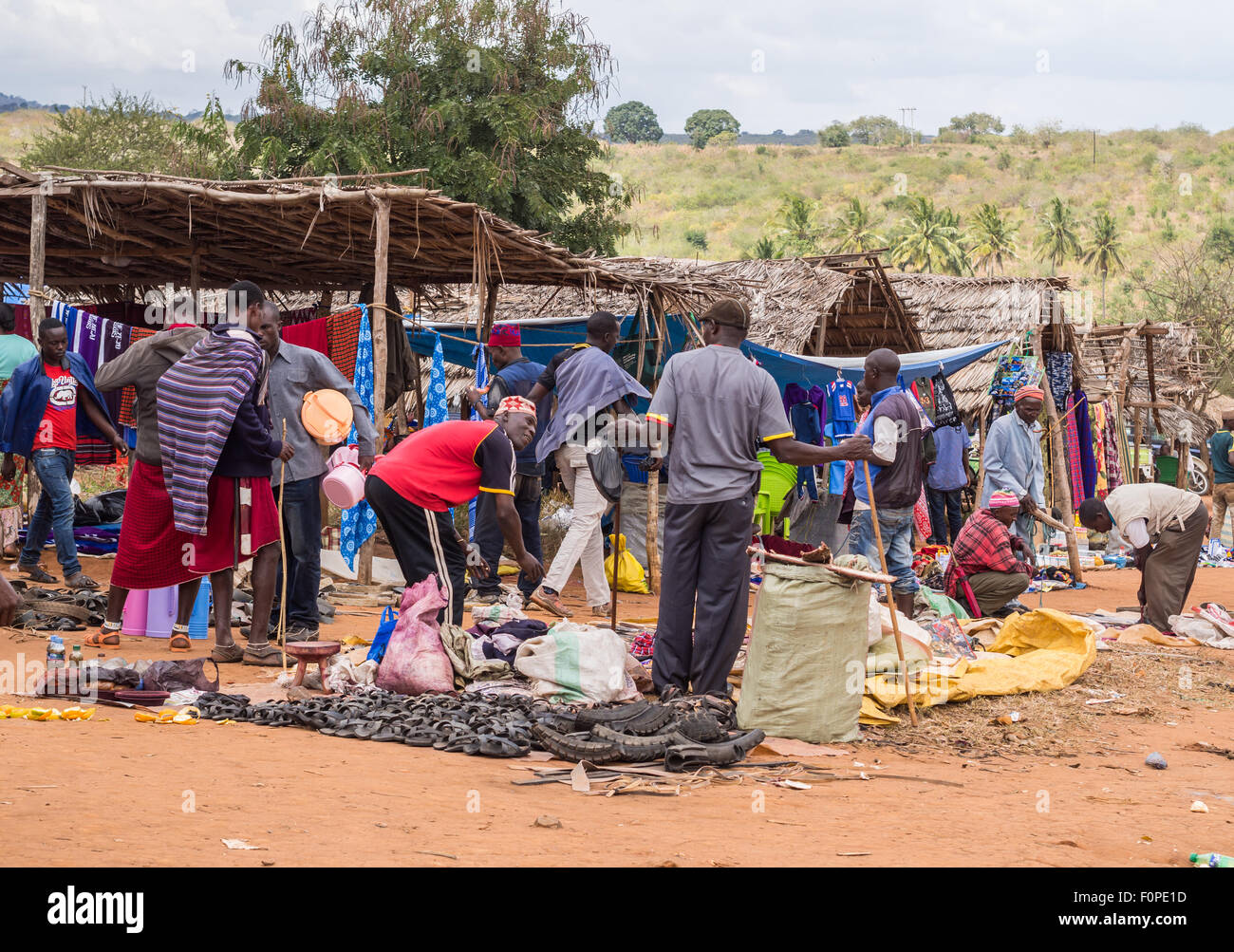 Weekly Saturday Maasai market in Handeni region, Tanzania, Africa. Stock Photo
