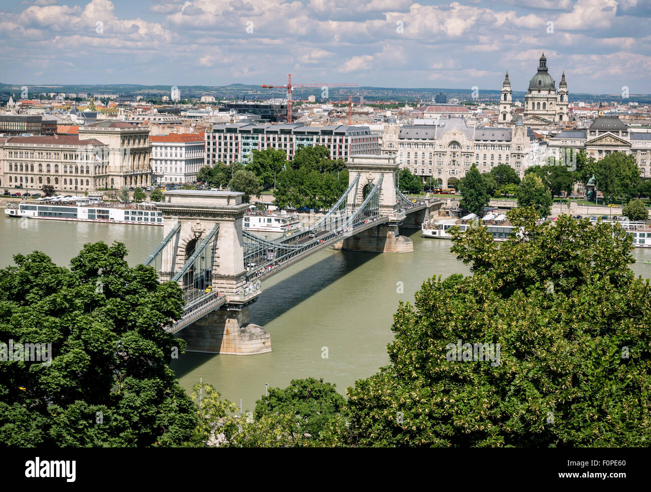 Chain Bridge over River Danube, Budapest, Hungary Stock Photo