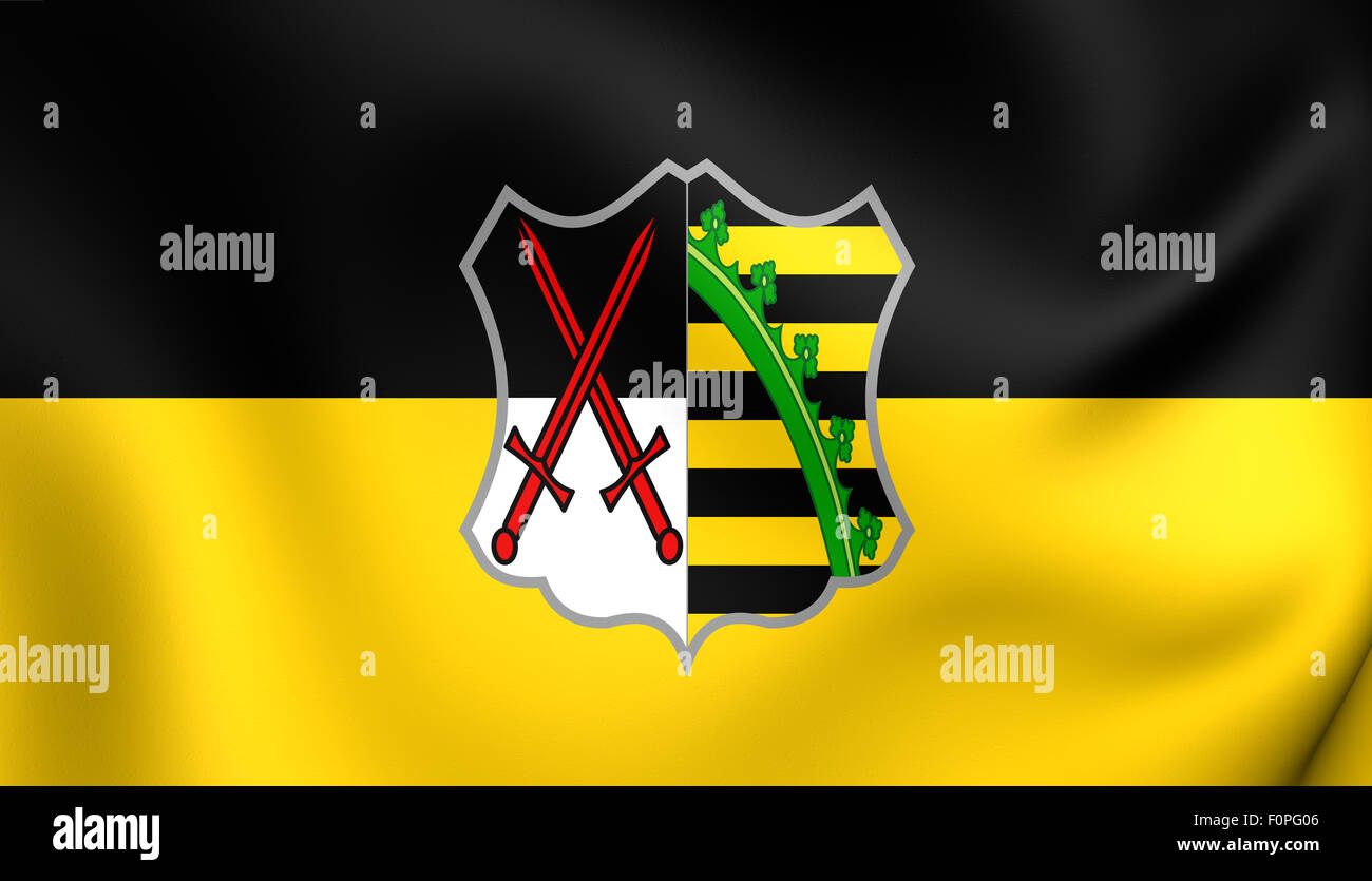 3D Electorate of Saxony Flag (1356-1806). Close Up. Stock Photo