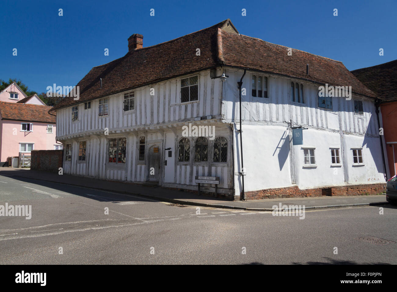 Historic timbered houses, Water Street, Lavenham, Suffolk, UK Stock