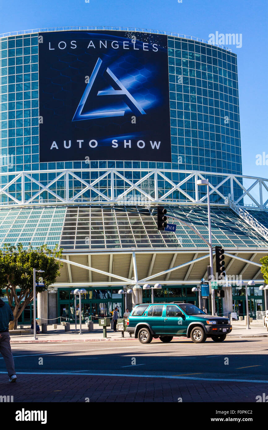 The Los Angeles Convention Center and a sign for the LA Auto Show Stock