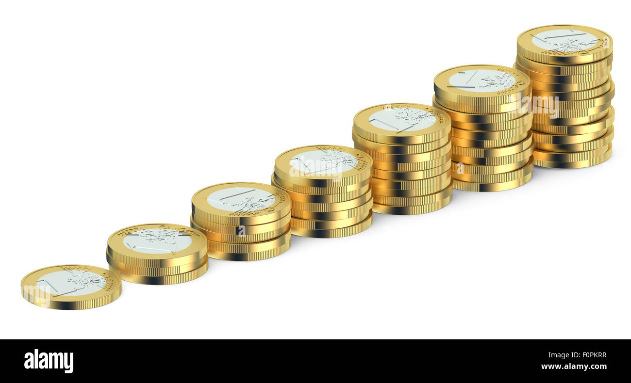 Stacks of Euro coins isolated on white background Stock Photo - Alamy