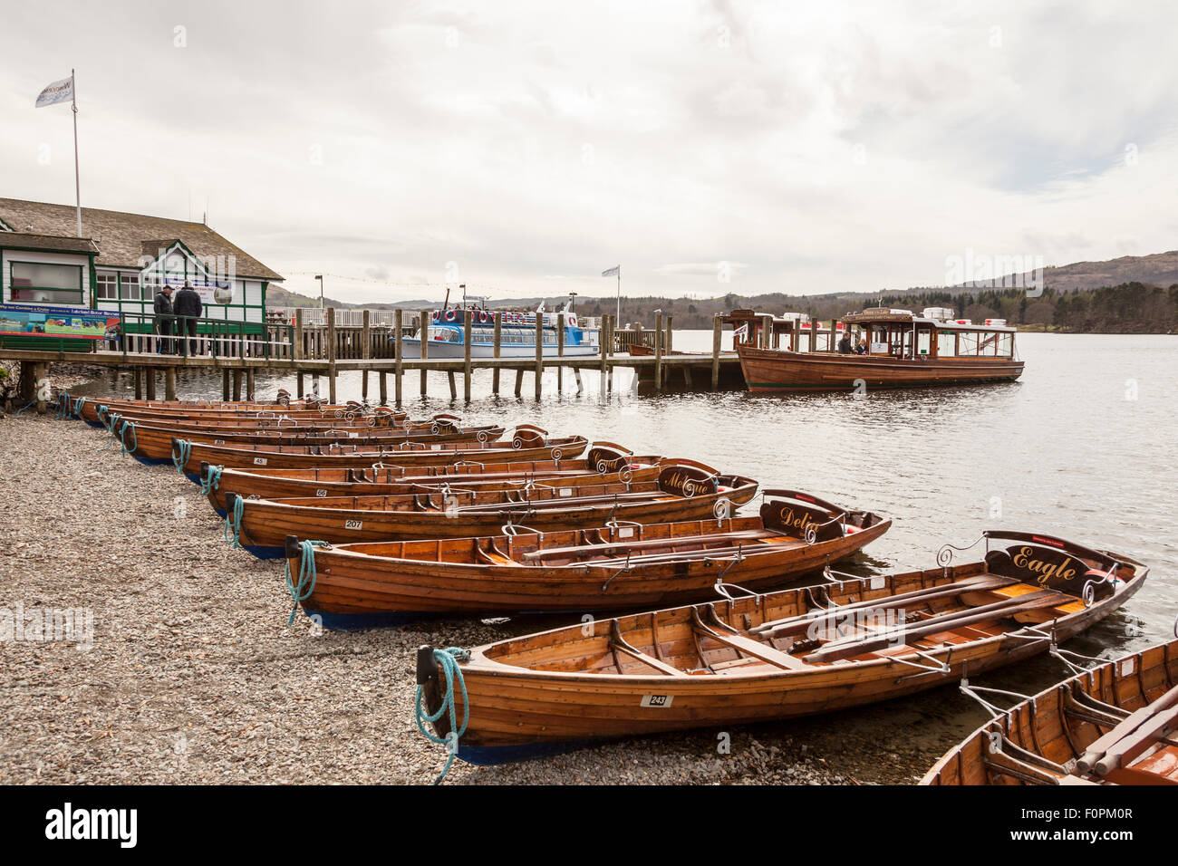 Rowing boats for hire beside Ambleside Pier, Lake Windermere, Ambleside