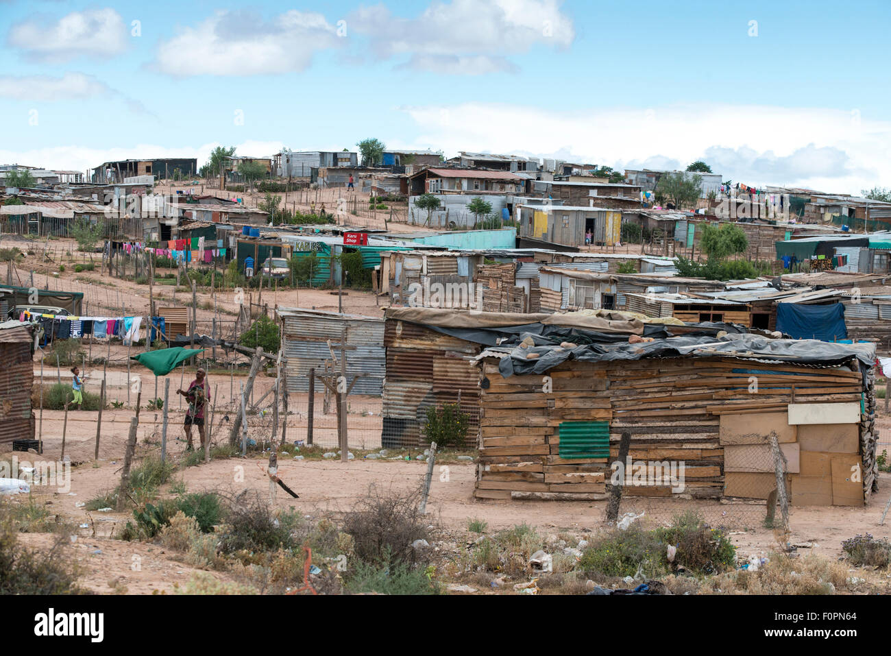 Sheds with clothes lines, township in Oudtshorn, Western Cape, South Africa Stock Photo