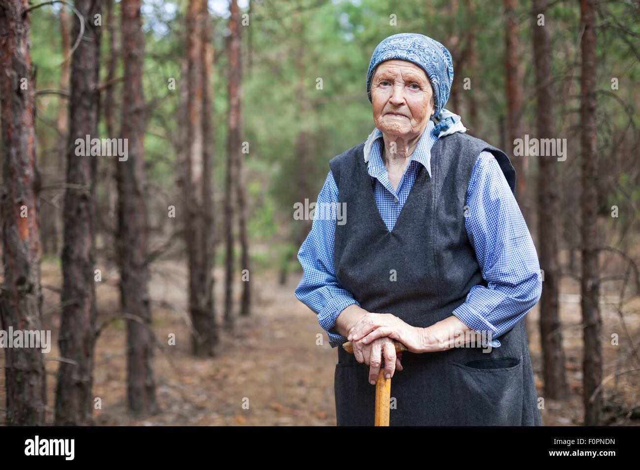Portrait of an aged woman outdoors Stock Photo