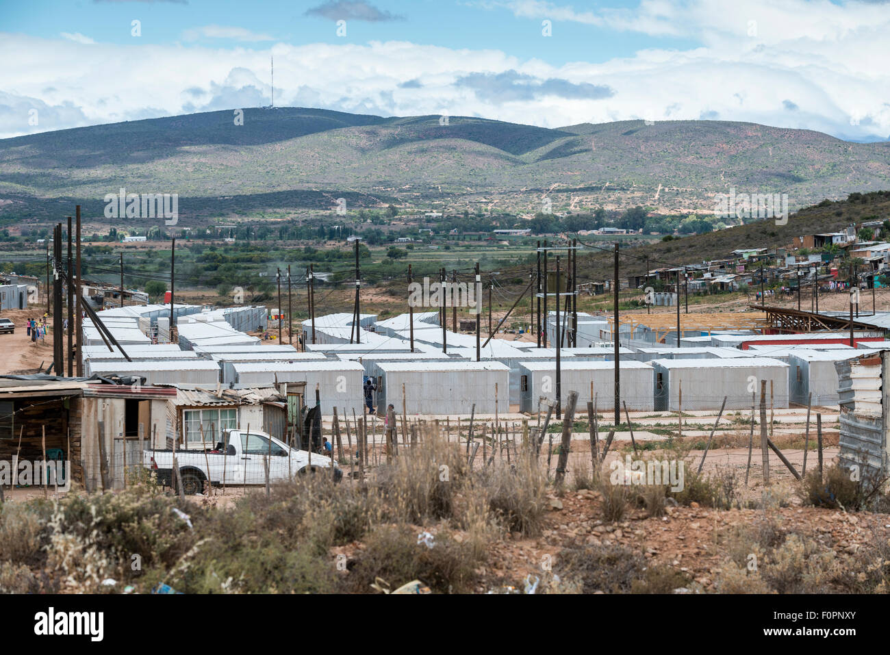 Government supported construction of houses in a township, Oudtshorn, Western Cape, South Africa Stock Photo