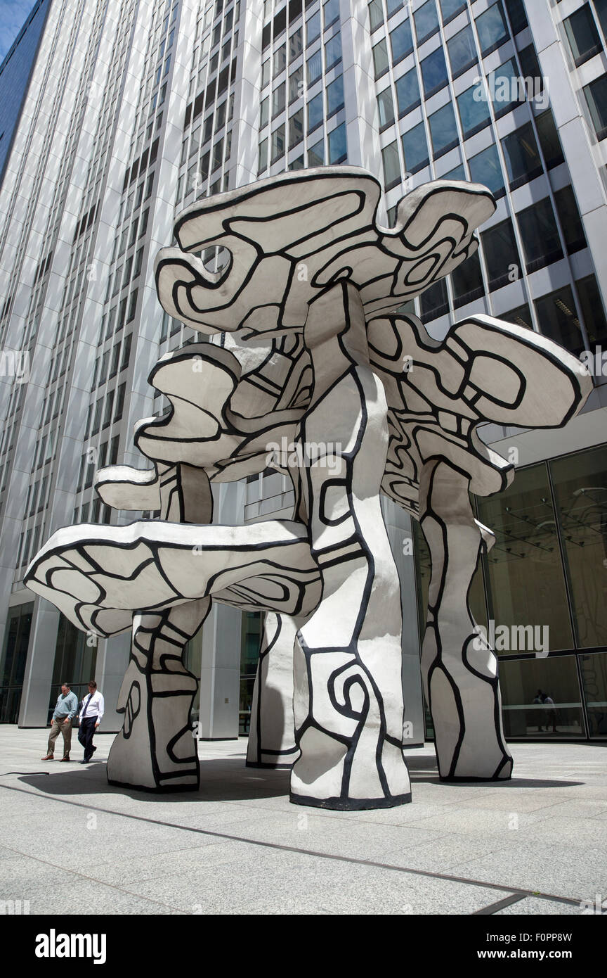 USA, New York State, New York City, Manhattan,  Jean Dubuffet's sculpture Group Of Four Trees outside the offices of Chase, Stock Photo