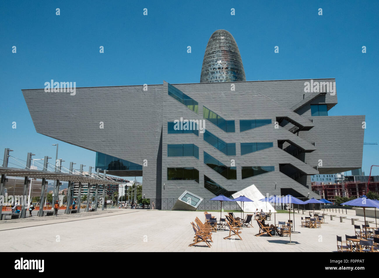 Design Disseny Museum in Barcelona,Spain. With Agbar Tower in the background. Stock Photo