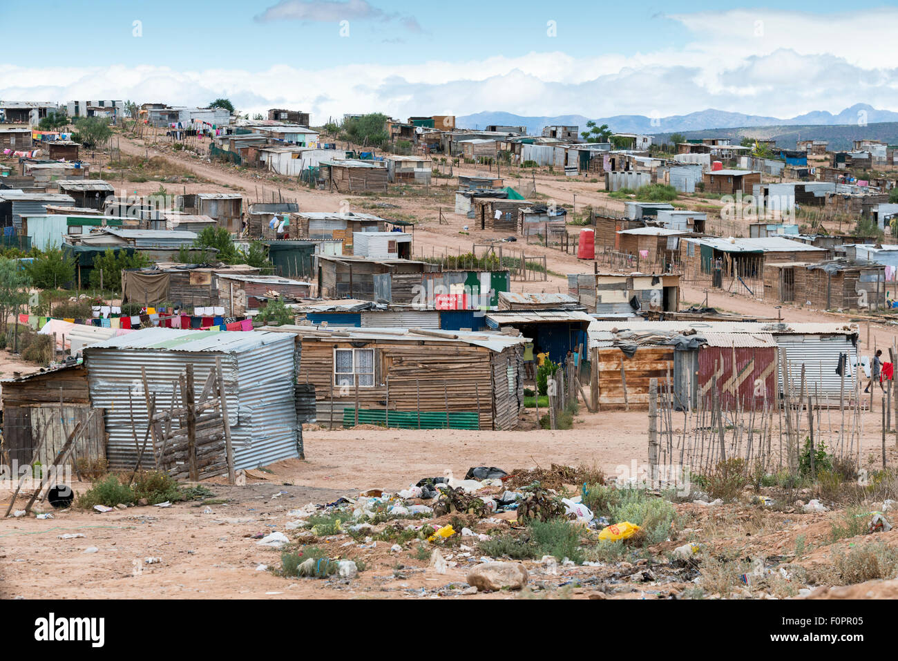 Sheds in a township in Oudtshorn, Western Cape, South Africa Stock Photo