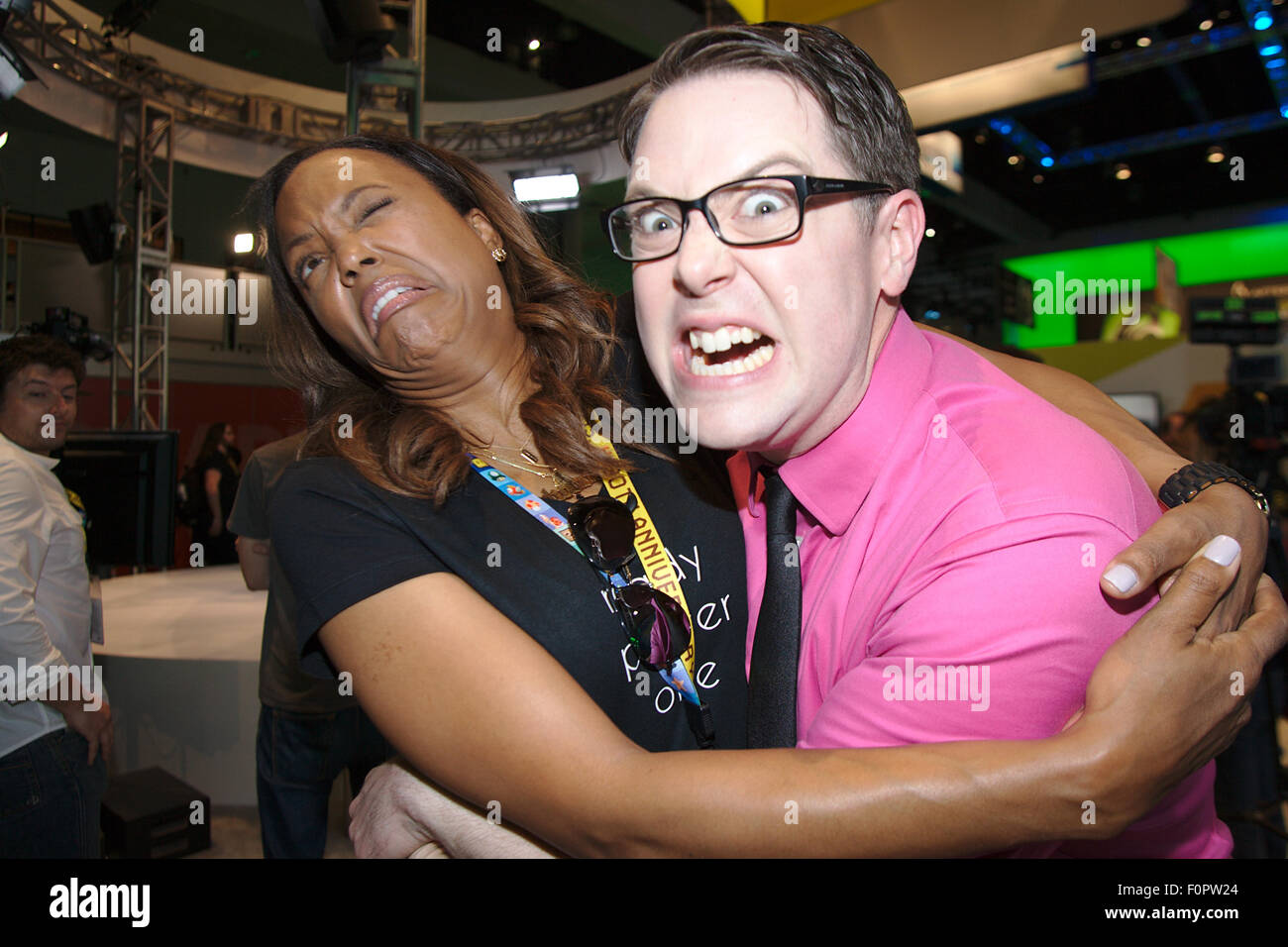 Publishers, studios, and celebrities announcing and attending the Electronic Entertainment Expo in Los Angeles  Featuring: Aisha Tyler, Greg Miller Where: Los Angeles, California, United States When: 18 Jun 2015 Stock Photo