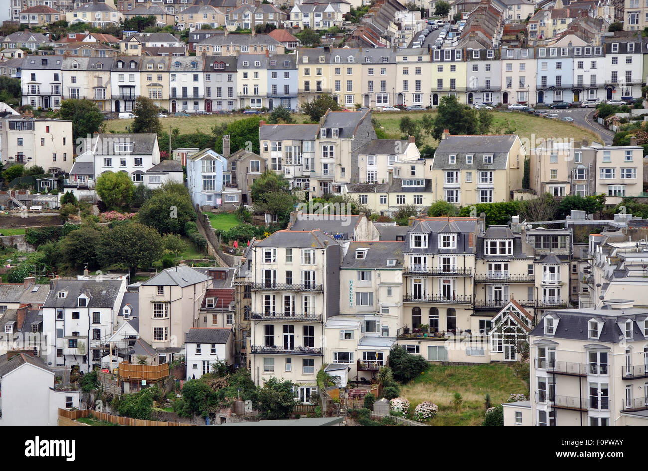 view of housing on a hillside, Ifracombe, Devon, England, UK Stock Photo