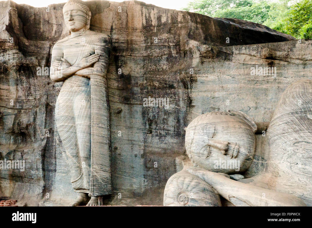 Single Rock Carved Buddhas - Polonnaruwa - Sri Lanka Stock Photo