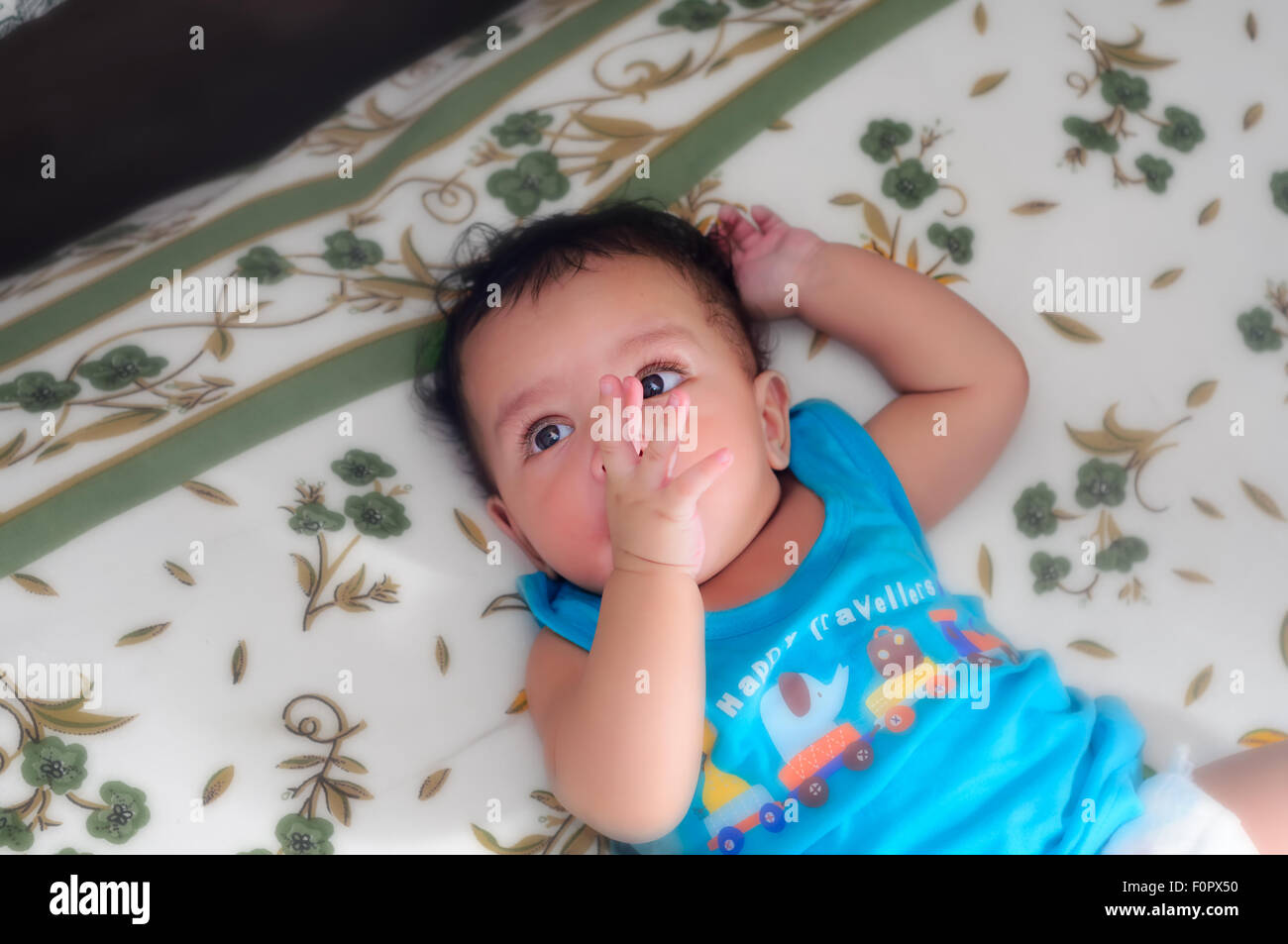 Close up portraits of a cute, beautiful Bengali baby boy in different moods with copy space Stock Photo