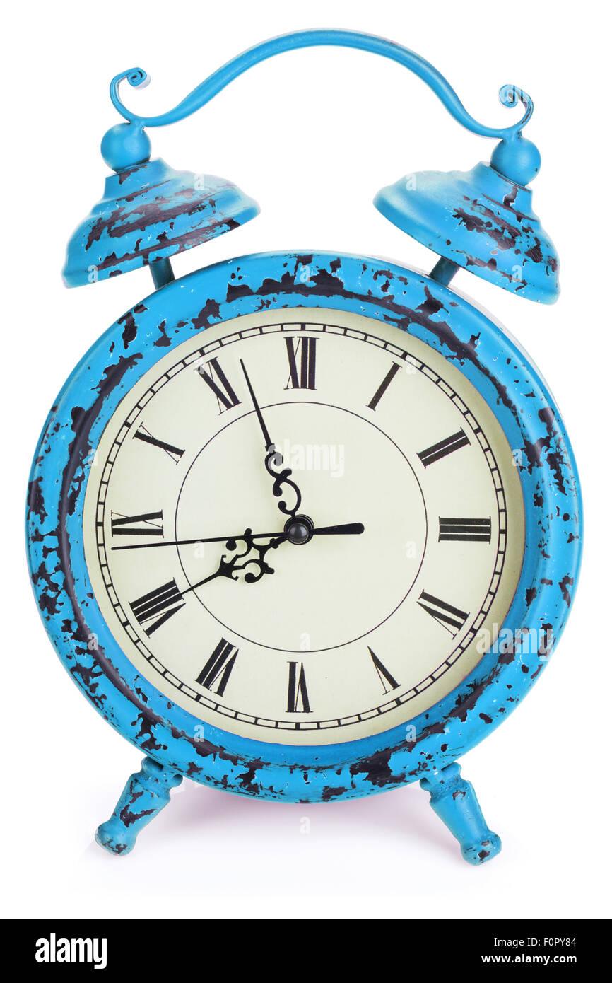 Vintage alarm clock. Isolated on white background Stock Photo - Alamy