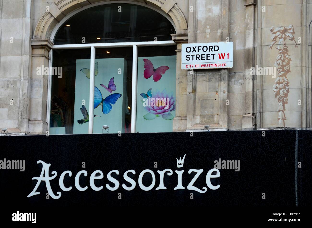 Oxford Street Accessorize shop butterflies in window London England