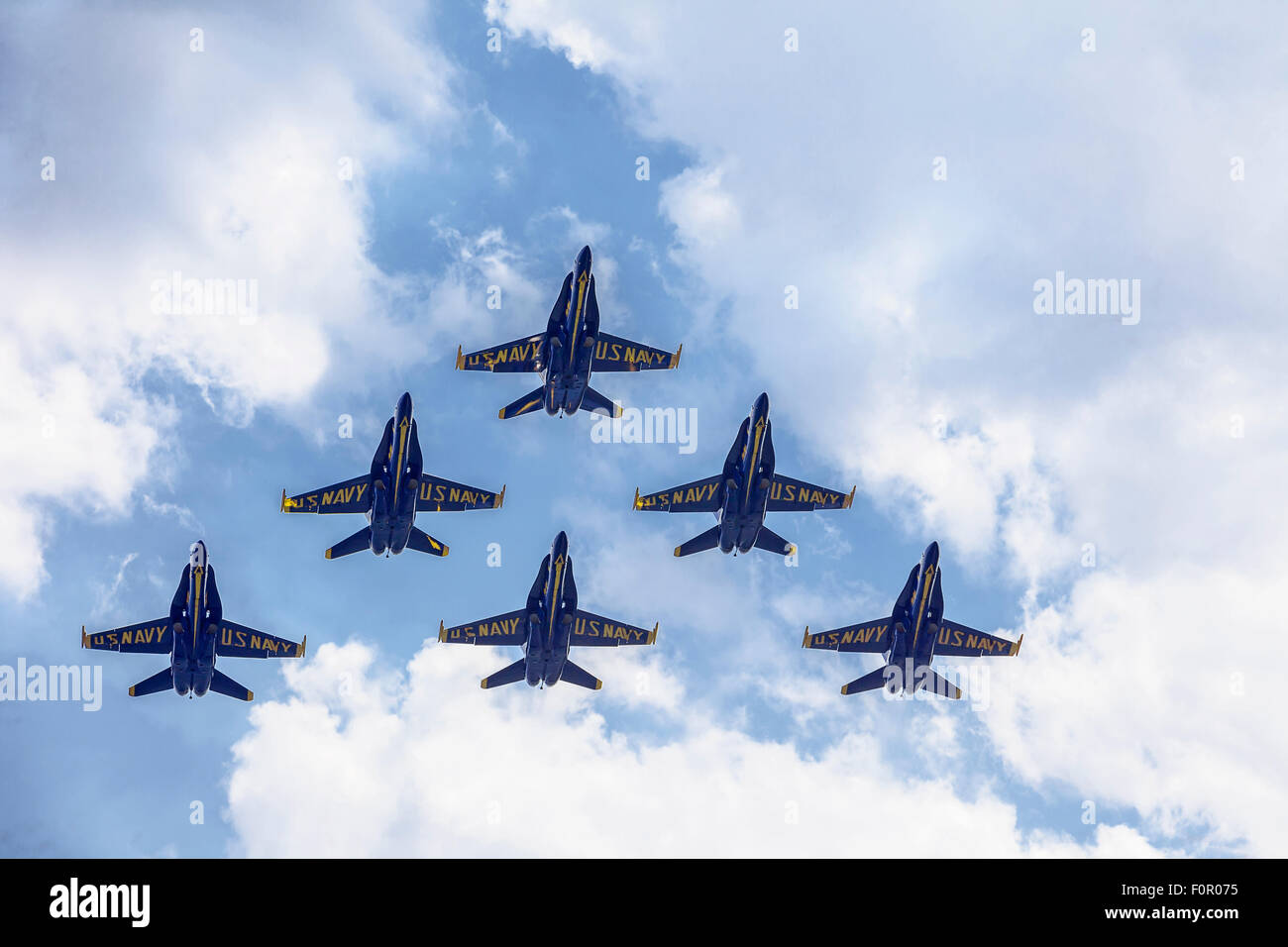 Blue Angels In Formation Flying Stock Photo