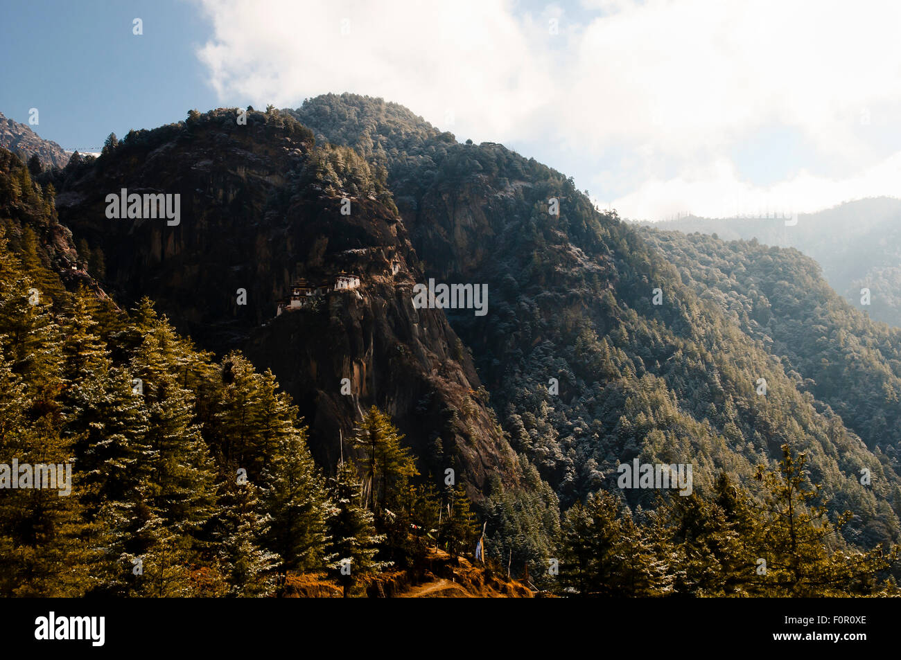 Cliff of Taktsang Monastery (Tiger's Nest) - Bhutan Stock Photo