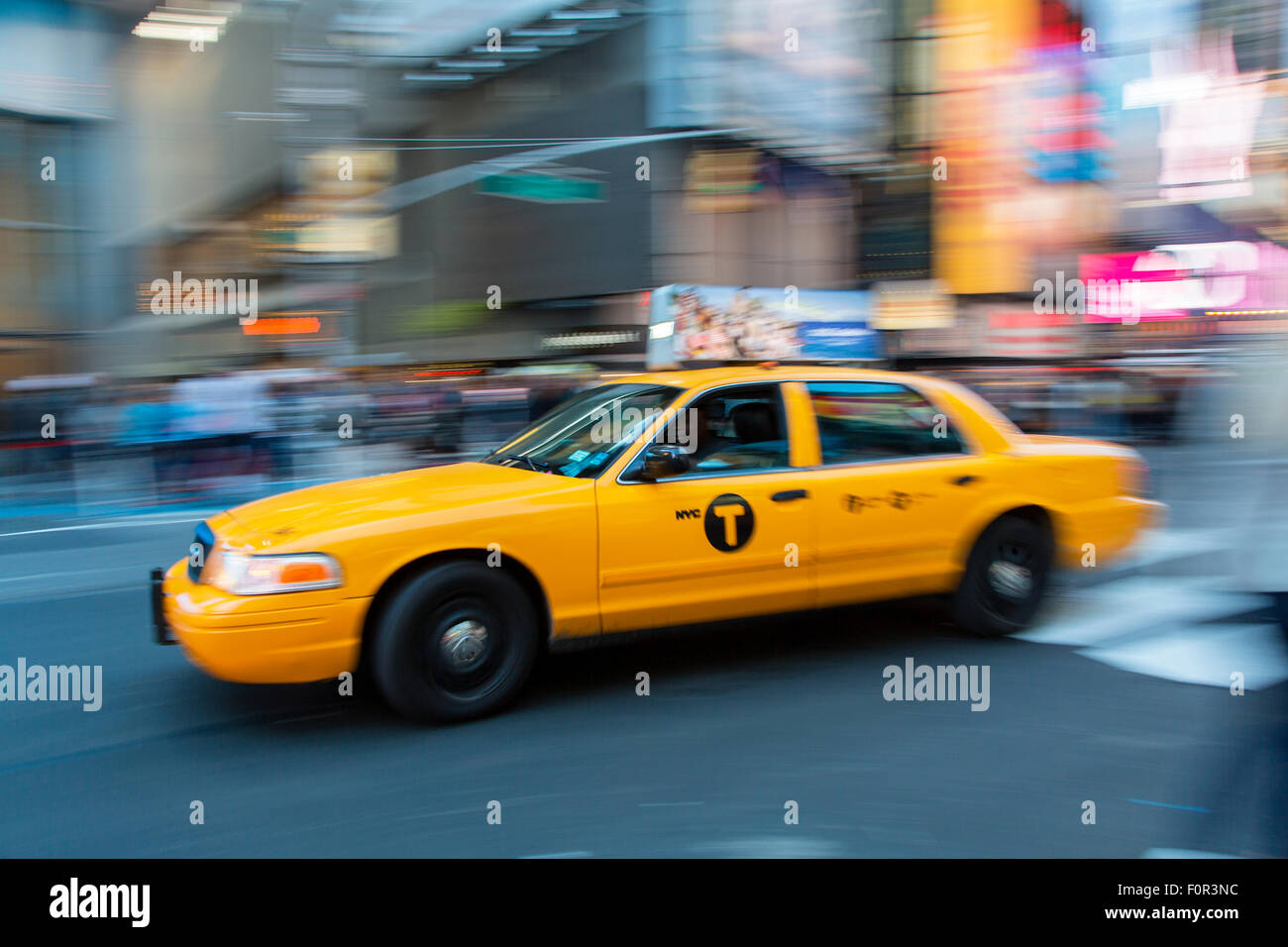 New York City, Yellow Taxi on Times Square Stock Photo