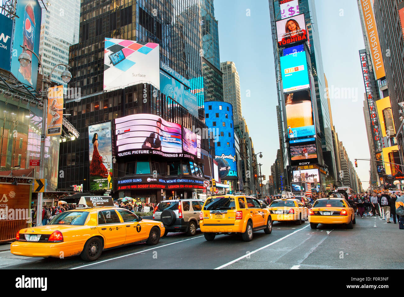 New York City, Yellow Taxi on Times Square Stock Photo