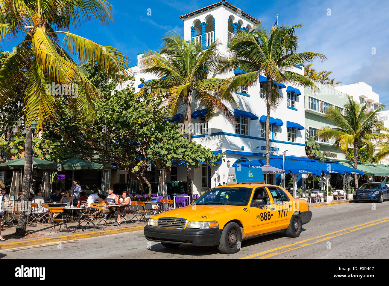 Miami, South Beach, Taxi on ocean drive Stock Photo